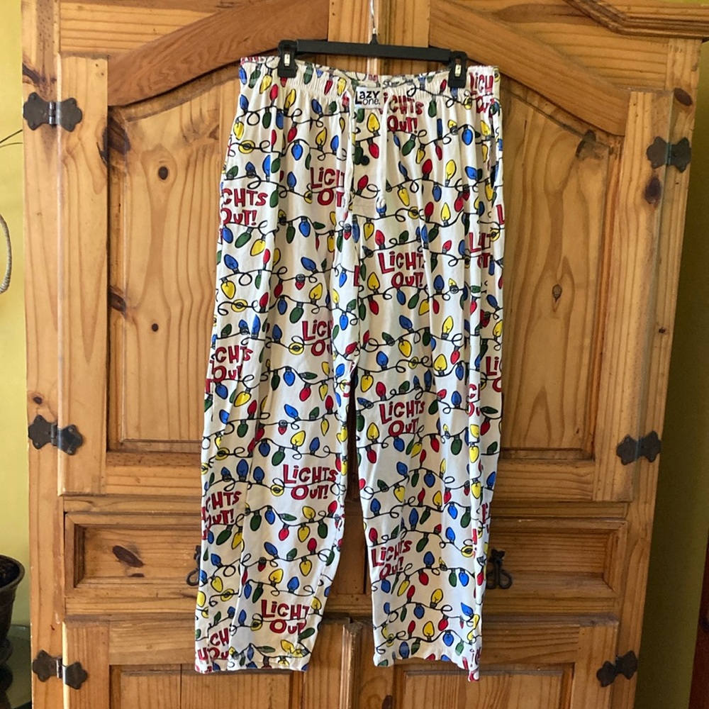Men Lazy One white blue Christmas lights pajama lounge pants - size XXL
